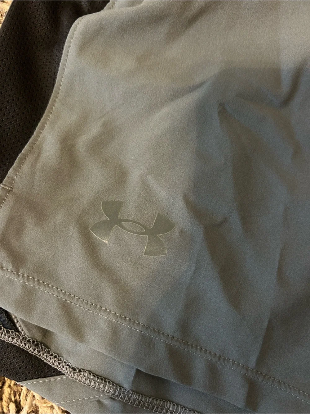 Under Armour Men's Olive Gray Athletic Shorts with Black Accents - Picture 2 of 5